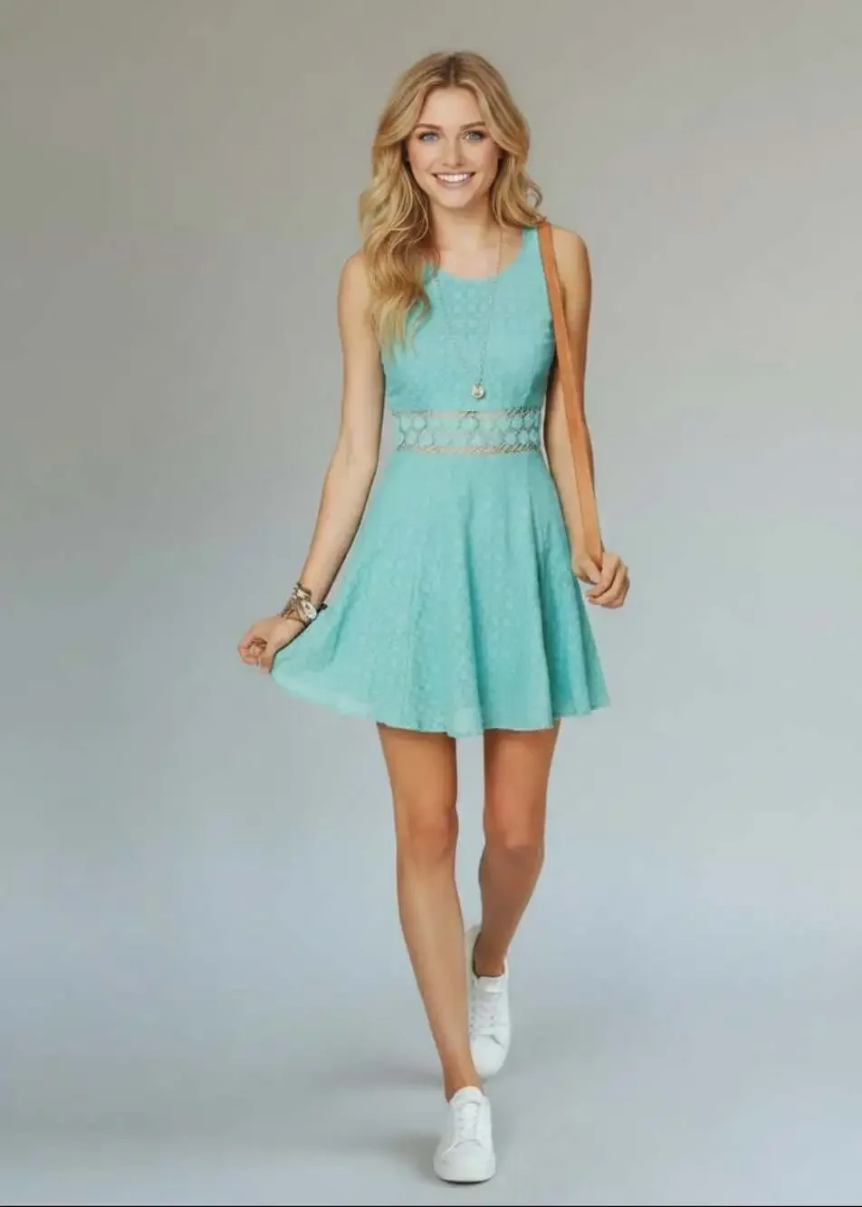 Free people Teal Daisy Floral Lace Dress